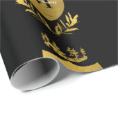 Black & Gold Royal Emblem Shield Monogram Geschenkpapier (Rolleneckpunkt)