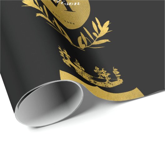 Black & Gold Royal Emblem Shield Monogram Geschenkpapier (Rolleneckpunkt)
