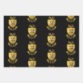 Black & Gold Royal Emblem Shield Monogram Geschenkpapier Set (Vorderseite 2)