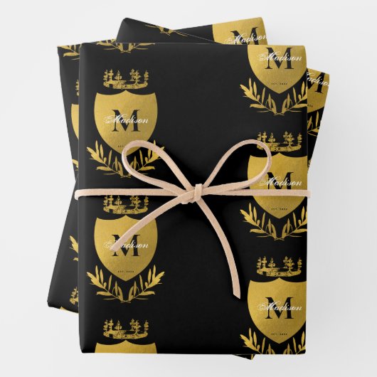 Black & Gold Royal Emblem Shield Monogram Geschenkpapier Set (Beispiel)