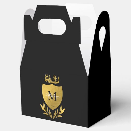 Black & Gold Royal Emblem Shield Monogram Geschenkschachtel (Geöffnet)