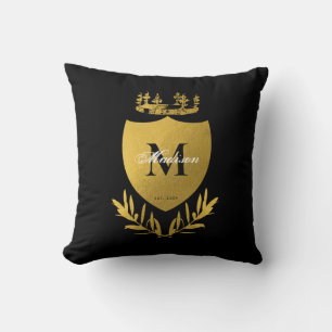Black & Gold Royal Emblem Shield Monogram Kissen