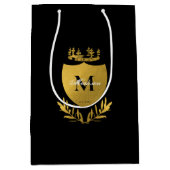 Black & Gold Royal Emblem Shield Monogram Mittlere Geschenktüte (Vorderseite)