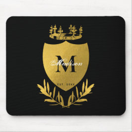 Black & Gold Royal Emblem Shield Monogram Mousepad
