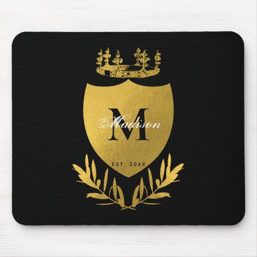 Black & Gold Royal Emblem Shield Monogram Mousepad (Vorne)
