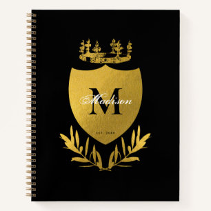 Black & Gold Royal Emblem Shield Monogram Notizblock