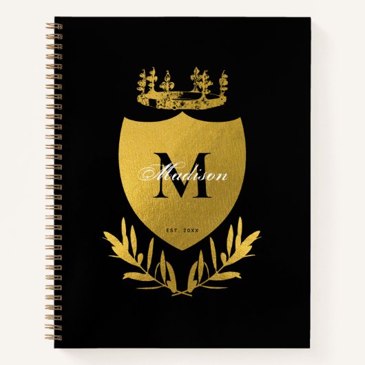 Black & Gold Royal Emblem Shield Monogram Notizblock (Vorderseite)