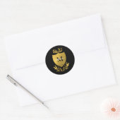 Black & Gold Royal Emblem Shield Monogram Runder Aufkleber (Umschlag)