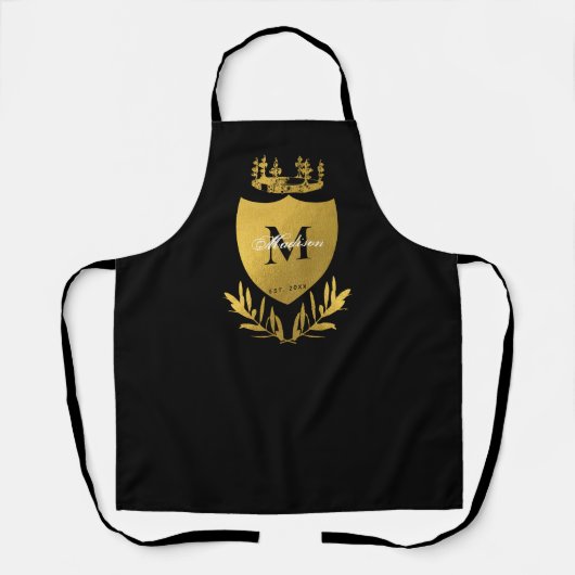Black & Gold Royal Emblem Shield Monogram Schürze (Vorderseite)
