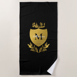Black & Gold Royal Emblem Shield Monogram Strandtuch