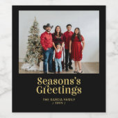 Black & Gold Saison Weihnachts-Foto Weinetikett (Einzelnes Label)