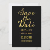 Black & Gold Save the Date Typografie Einladung (Rückseite)