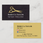 Black Gold Scissor Modern Hair Stylist - Makeup Visitenkarte (Vorne/Hinten)