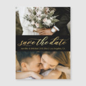 black gold script 2 photos save the date magnet (Vorderseite)