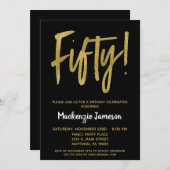 Black Gold Script 50. Geburtstagsparty Einladung (Vorne/Hinten)
