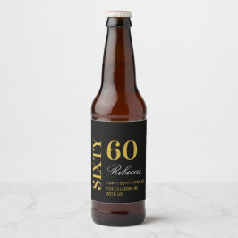 Black & Gold Script 60. Geburtstags Cocktail Party Bierflaschenetikett