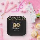 Black Gold Script Ballon Streamers zum 80. Geburts Pappteller (Party)