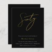 Black & Gold Script Budget 60. Geburtstag Einladun (Vorne/Hinten)