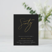 Black & Gold Script Budget 60. Geburtstag Einladun (Stehend Vorderseite)