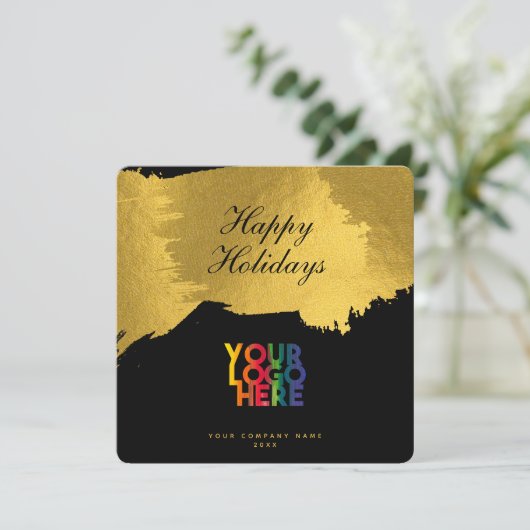 Black Gold Script Business Logo Weihnachtskarte (Stehend Vorderseite)
