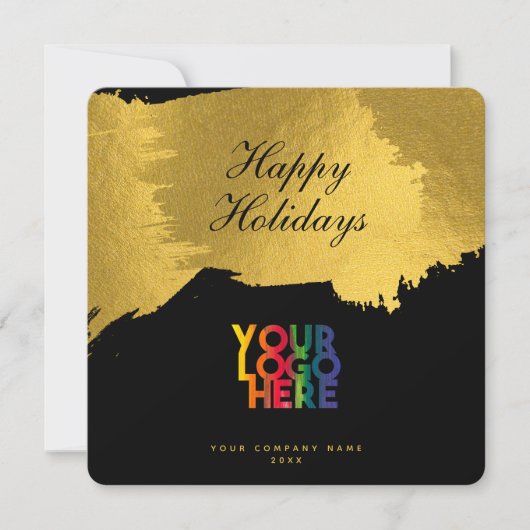Black Gold Script Business Logo Weihnachtskarte (Vorderseite)