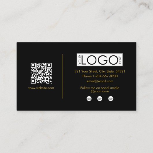 Black Gold Script Calligraphy Signature QR Code Visitenkarte (Rückseite)