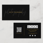 Black Gold Script Calligraphy Signature QR Code Visitenkarte (Vorne/Hinten)