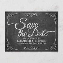 Black Gold Script Chalkboard Hochzeit speichern Si Ankündigungspostkarte
