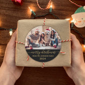 Black Gold Script Family Foto Frohe Weihnachten Runder Aufkleber