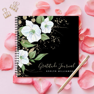 Black Gold Script Floral Watercolor Dankbarkeit Notizblock