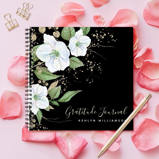 Black Gold Script Floral Watercolor Dankbarkeit Notizblock