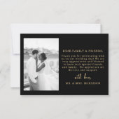 Black & Gold Script Foto Hochzeit Dankeschön Karte (Rückseite)