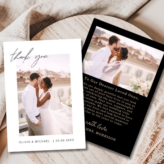 Black Gold Script Foto Hochzeit Dankeschön Karte