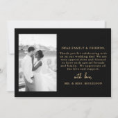 Black Gold Script Foto Hochzeit Dankeschön Karte (Rückseite)