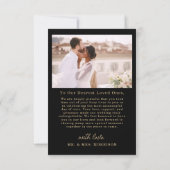Black Gold Script Foto Hochzeit Dankeschön Karte (Rückseite)