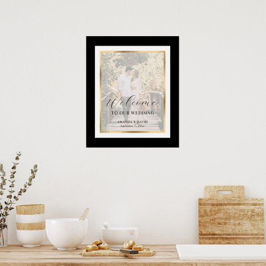 Black Gold Script Foto Wedding Willkommenszeichen Poster (Küche)