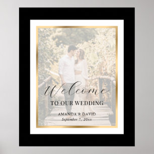 Black Gold Script Foto Wedding Willkommenszeichen Poster