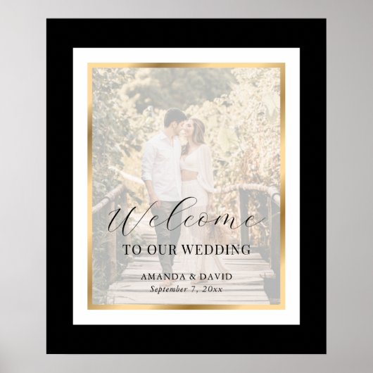 Black Gold Script Foto Wedding Willkommenszeichen Poster (Vorne)