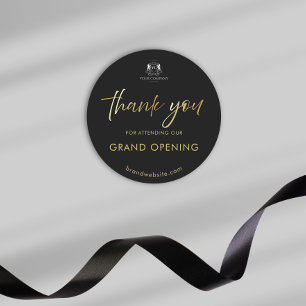 Black Gold Script Grand Opening Logo Vielen Dank Runder Aufkleber