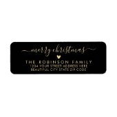 Black Gold Script Herz Weihnachten Rücksendeadress (Vorne)