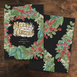 Black Gold Script Holiday Merry Christmas Card Feiertagskarte