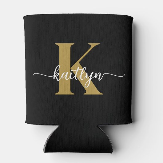 Black Gold Script Monogram Dosenkühler (Rückseite)