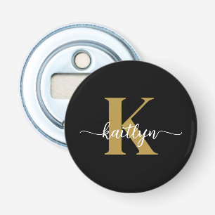 Black Gold Script Monogram Flaschenöffner
