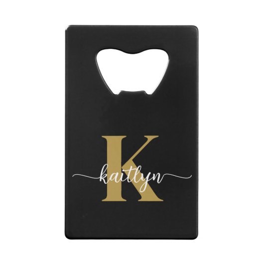 Black Gold Script Monogram Geldbeutel Flaschenöffner (Rückseite)
