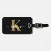 Black Gold Script Monogram Gepäckanhänger (Vorderseite horizontal)