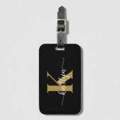 Black Gold Script Monogram Gepäckanhänger (Vorderseite Vertikal)