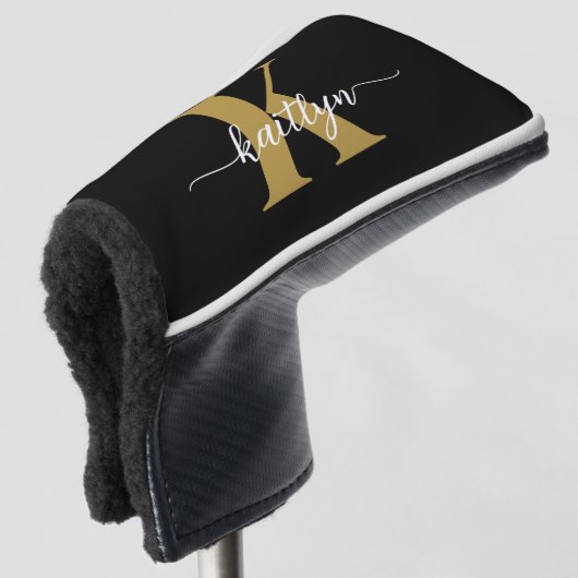 Black Gold Script Monogram Golf Headcover (3/4 Vorderseite)