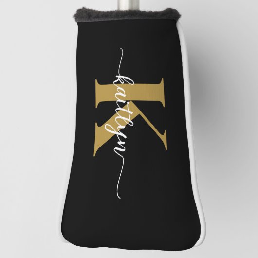 Black Gold Script Monogram Golf Headcover (Rotieren 90)