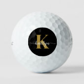 Black Gold Script Monogram Golfball (Vorderseite)