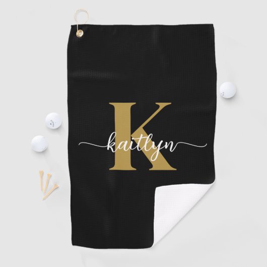 Black Gold Script Monogram Golfhandtuch (Insitu)